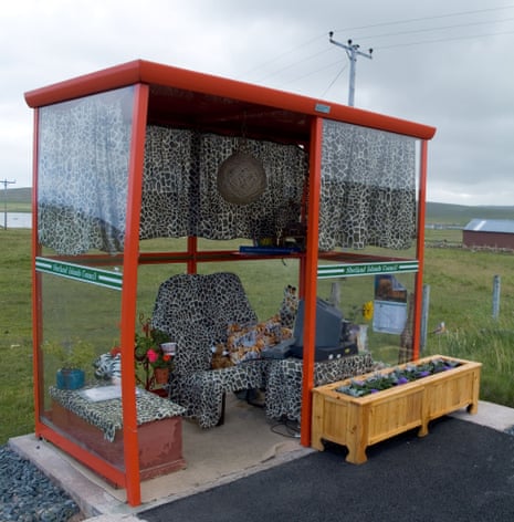 Shetland's legendary decorated bus stop shelter.