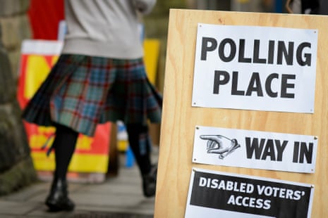 Voters outside a polling station in Edinburgh.