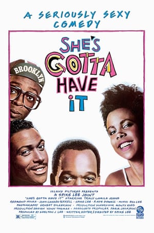 She’s Gotta Have It (1986)
Spike Lee’s groundbreaking first feature was pioneering in its representation of black people in American cinema, as reflected by the relaxed, naturalistic look of its stars on the poster.