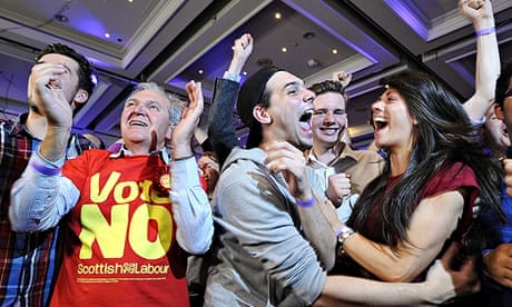 No supporters celebrate as Scottish independence referendum results are announced at a 'Bette