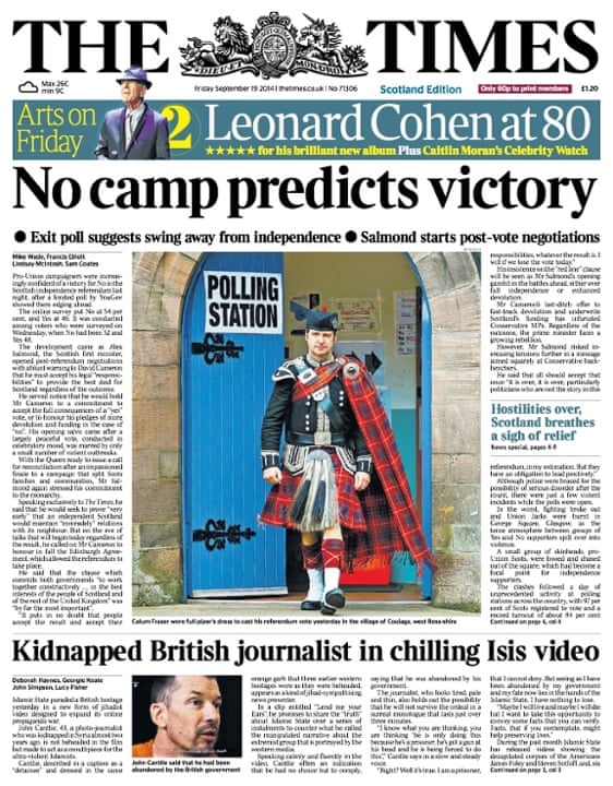 Scotland Says No Newspaper Front Pages In Pictures Media The Guardian Scotland Says No Newspaper Front Pages In Pictures Media The Guardian