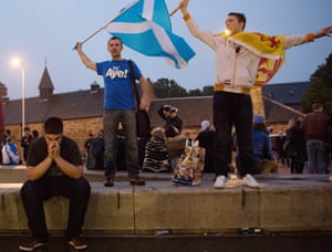 Defiant yes supporters in Edinburgh in the early hours