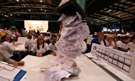 Ballot boxes are opened as counting begins in the Scottish referendum in Aberdeen