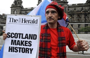A pro-independence supporter in George Square in Glasgow