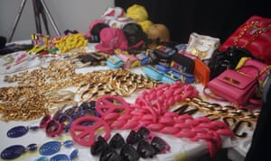 Barbie's table of jewels and handbags backstage