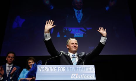 Newly elected Prime Minister John Key celebrates on stage after delivering his victory speech at Viaduct Events Centre on September 20, 2014 in Auckland, New Zealand. (Photo by Phil Walter/Getty Images) Election