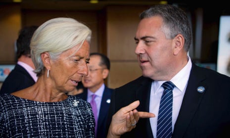 International Monetary Fund (IMF) managing director Christine Lagarde and Australia's treasurer Joe Hockey before the main meeting of the G20 finance ministers.