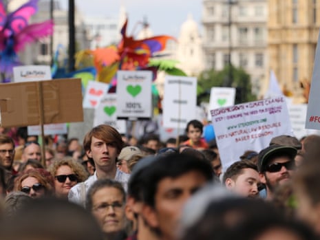 People's climate march in London, where thousands of people took to the streets