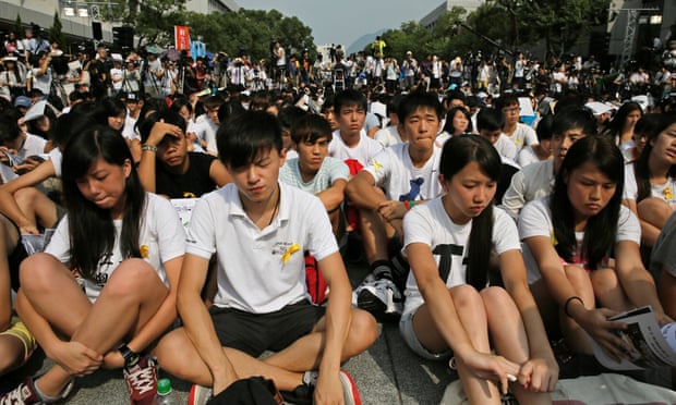 Students attend a rally at the Chinese University of Hong Kong campus.