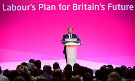 Ed Ballls speaking at the Labour party annual conference 2014