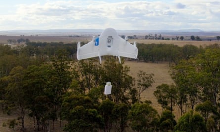 A Project Wing drone vehicle makes a delivery. Photograph: AP/Google