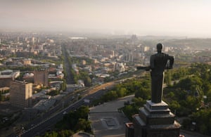 Yerevan, Armenia: The giant statue of Mother Armenia, sword in hand, looks out over Yerevan and towards Turkey.