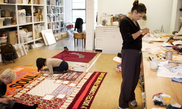 A stitch in time: Emin at work in her studio in 2008.