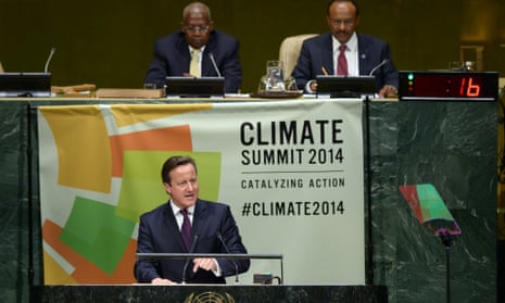 British Prime Minister David Cameron speaks during the climate summit at the UN headquarters on September 23, 2014 in New York City.