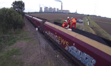 50 Greenpeace activists have stopped a 1500 tonnes coal train at Cottam coal powered power station in Nottinghamshire, UK on 23 September 2014.