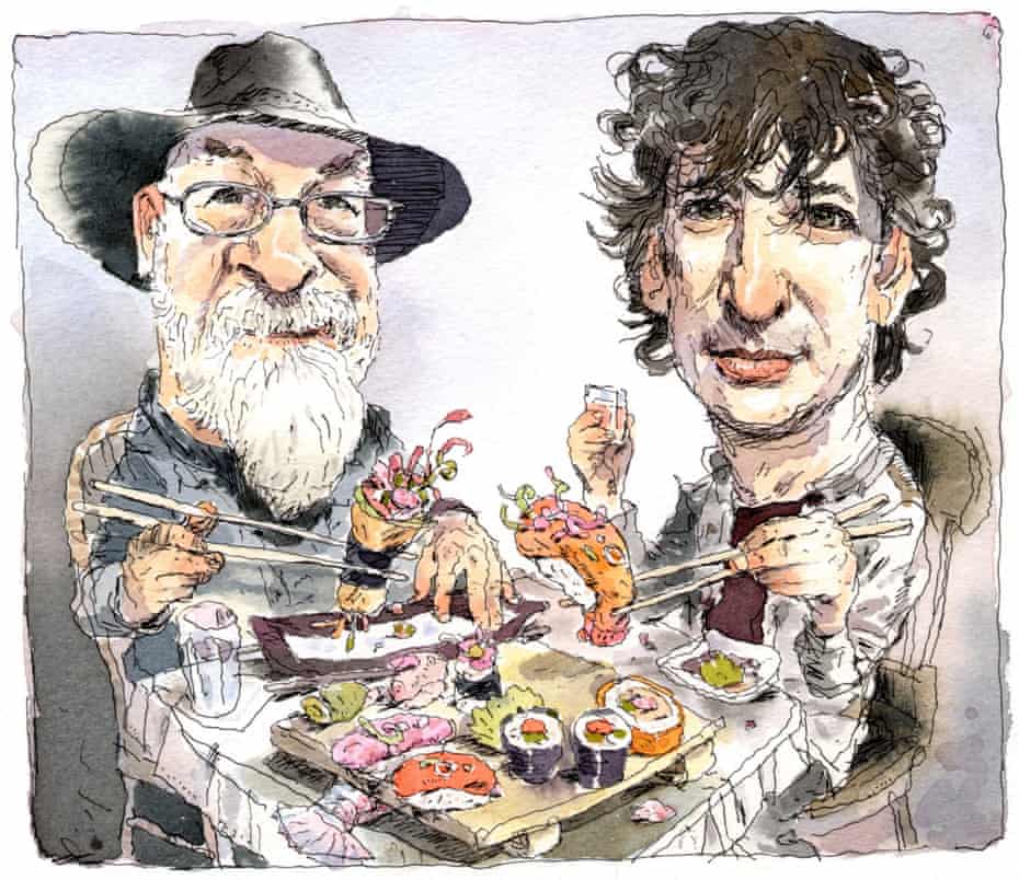 Terry Pratchett and Neil Gaiman illustration by John Cuneo