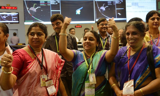 Staff from the Indian Space Research Organisation celebrate – Mars Orbiter