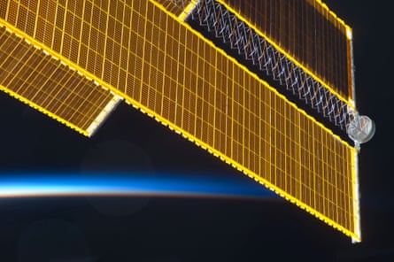 The solar array wings of the International Space Station (ISS)