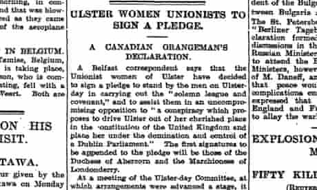 Ulster Declaration for Women, Manchester Guardian September 11, 1912