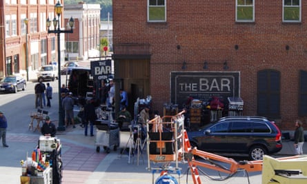The Gone Girl film crew on location at 'The Bar' in Cape Girardeau, Missouri. 