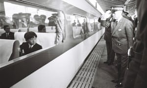 Prince Hiro on board a Shinkansen bullet train in 1968.