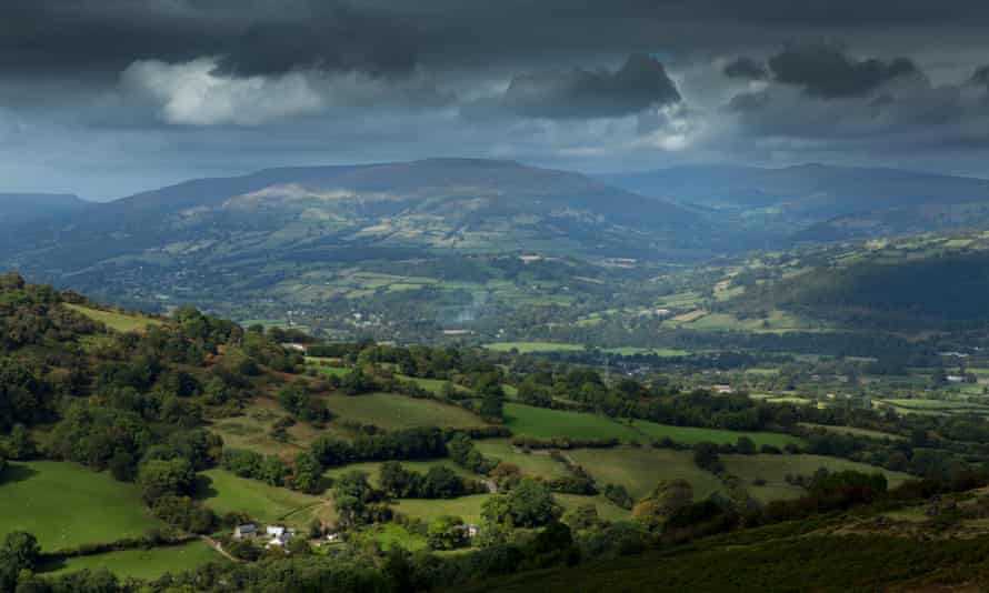 Abergavenny and the Brecon Beacons in South Wales.