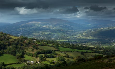 Abergavenny and the Brecon Beacons in South Wales.