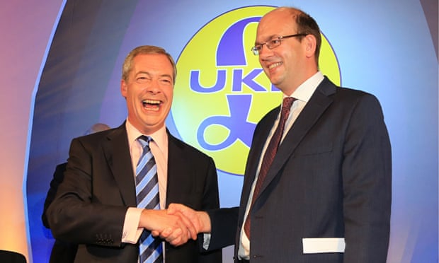 Ukip leader Nigel Farage (left) shakes hands with former Conservative MP Mark Reckless in Sept 2014