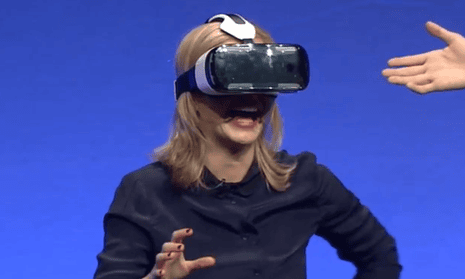 Presenter Rachel Riley demonstrates the Samsung Gear VR at IFA in Berlin.