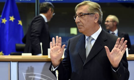 Karmenu Vella, EU commissioner-designate for environment, maritime affairs and fisheries, attends a hearing by the European Parliament in Brussels on September 29, 2014.