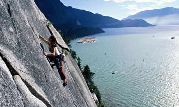 A woman rock climbing 