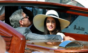 George Clooney and Amal Alamuddin sighted on the way to their civil wedding at Canal Grande