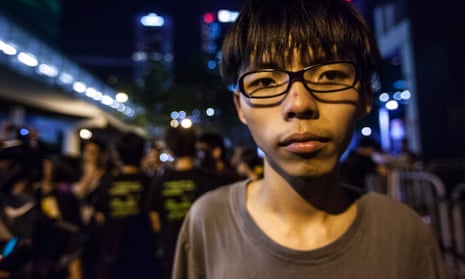 Seventeen year old student leader Joshua Wong outside the Hong Kong government offices
