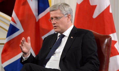 Canadian Prime Minister Stephen Harper takes part in an economic question and answer session at Mansion House in London.