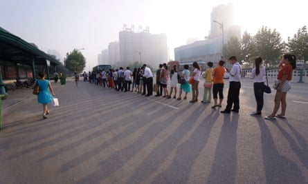 Queuing for the bus in Beijing