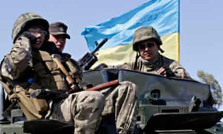Soldiers of Ukrainian self-defence battalion Azov 