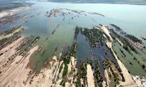The aerial shows the flooded Zwenkau Lake in Zwenkau, Germany, 22 May 2012. The recultivation of East German lignite fields is making progress. According to the Lausitz and Middle-German Mining Administration, some 9.2 billion euros have been invested in the renovation of lignite fields by the end of 2011.