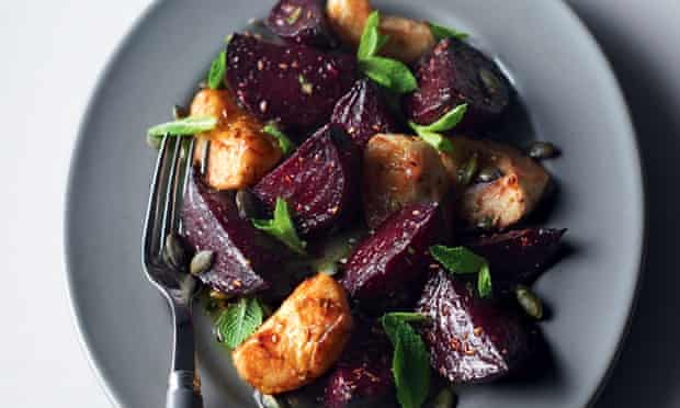Roasted beetroot with toasted pumpkin seeds.