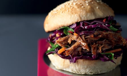 Slow-cooked Asian pulled pork with ginger, five spice and soy and spicy slaw.