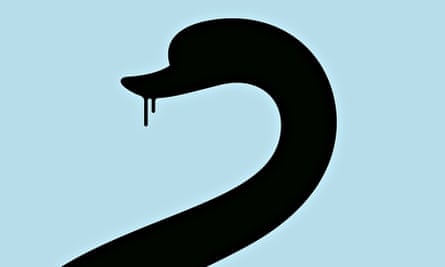 Illustration of a swan covered in oil