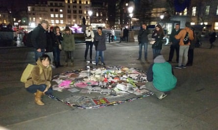 Rebecca (left) with circle of pens in Trafalgar Square, London on Thursday 9 January 