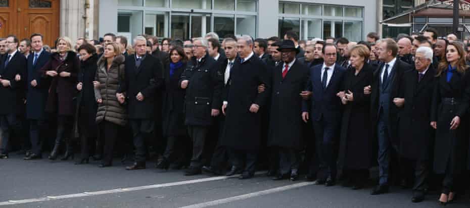 World leaders at the head of the Paris march.