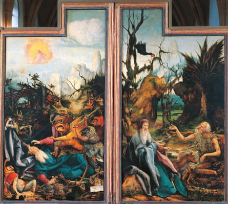 The Temptations of Saint Anthony and the Conversation between Saint Anthony and Saint Paul the Hermit, from the Isenheim Altarpiece, by Mathias Grunewald (1475-1528), oil on panel.
