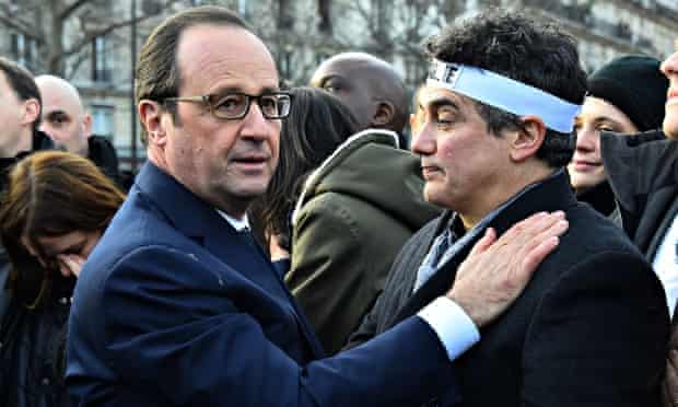François Hollande and Charlie Hebdo columnist Patrick Pelloux