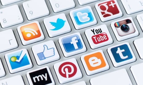 social media logos on keyboard