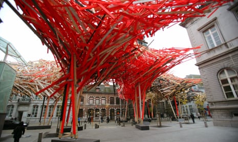 Neon nest … the €400,000 centrepiece of Mons Capital of Culture has now been dismantled for fear of collapse.