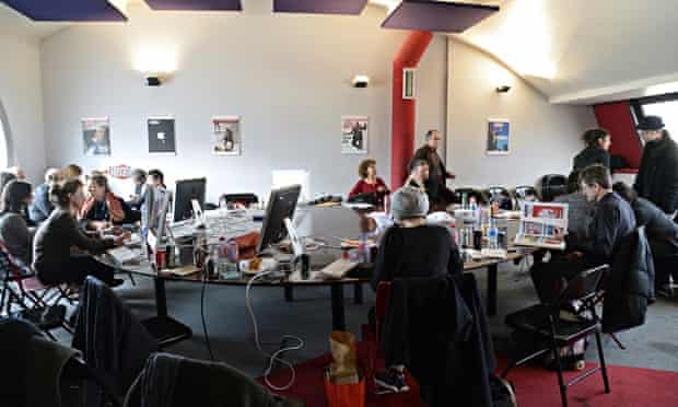 Editorial staff of Charlie Hebdo at the offices of Libération