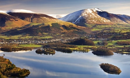 The Skiddaw Range, Blencathra, Keswick and Derwent Water from the top of Cat Bells, Lake District.