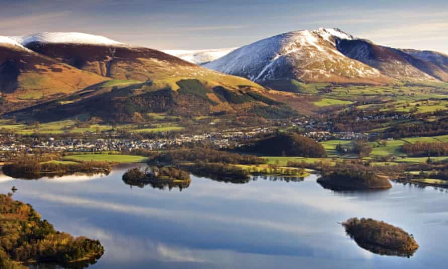 The Skiddaw Range, Blencathra, Keswick and Derwent Water from the top of Cat Bells, Lake District.