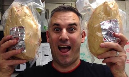 Chef David Bazirgan holding foie gras: some chefs have revelled in the overturning of the ban